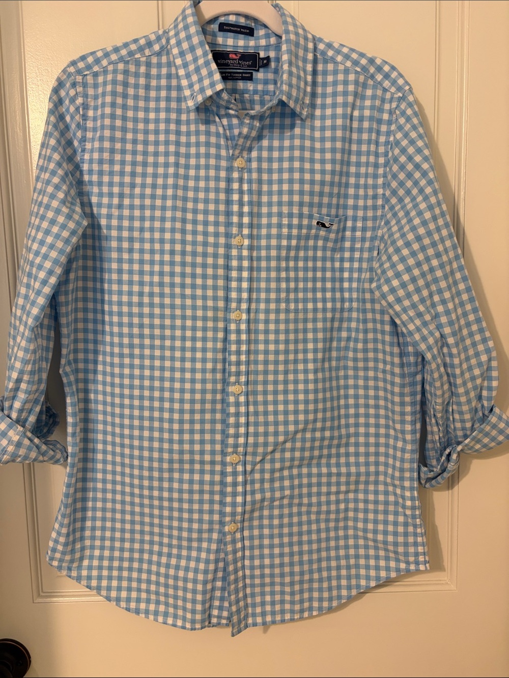 Vineyard Vines Light Blue and White Gingham Button-Down Shirt
